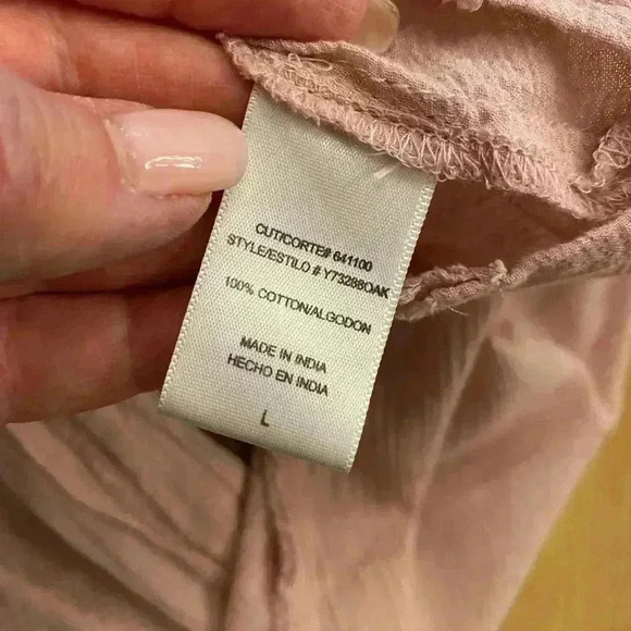 Women's Pink Cotton Gauze Frayed Boho Collared Blouse Large Love Haight - Picture 11 of 13